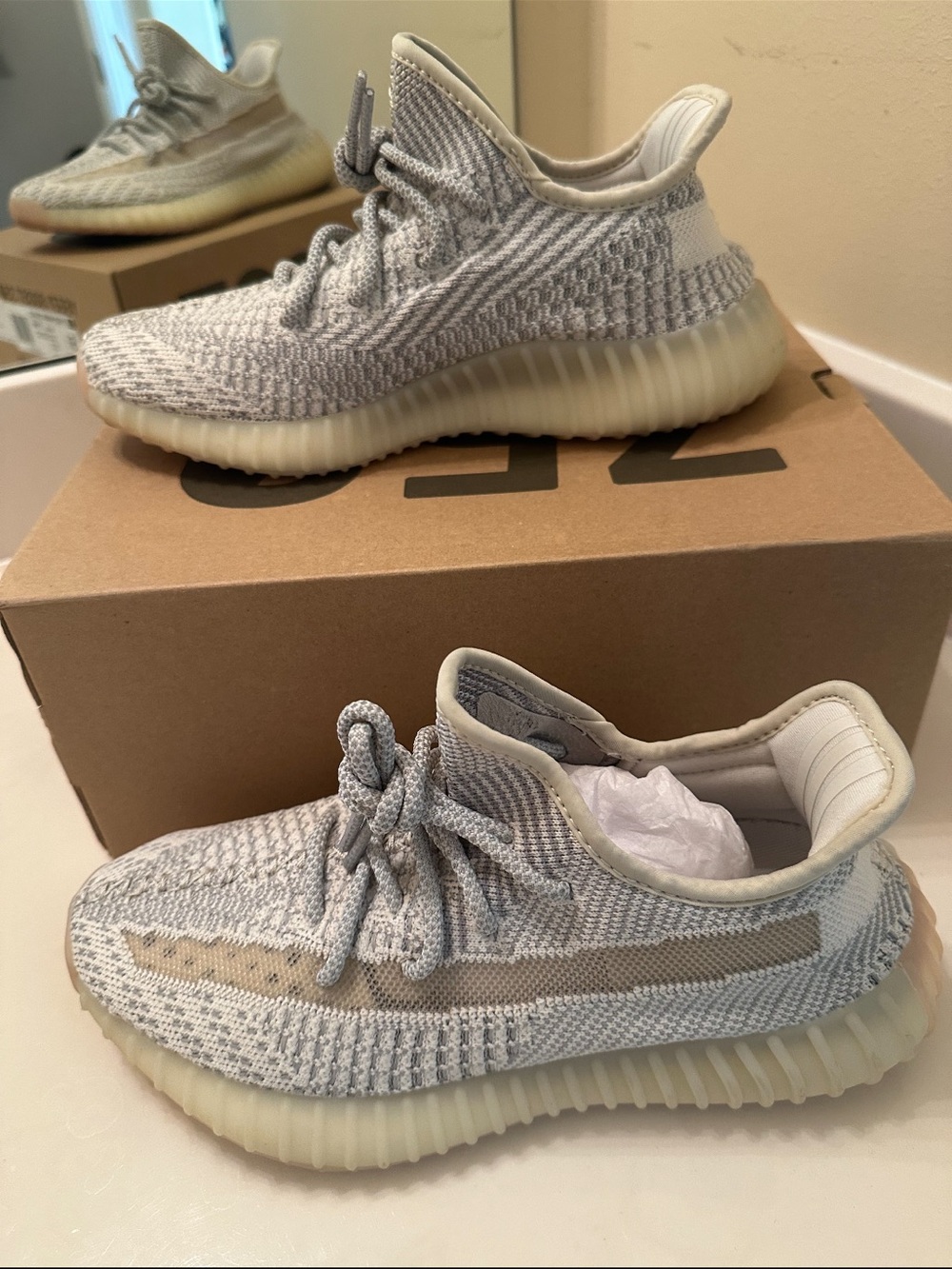 Yeezy Boost 350 V2 Light Gray and Cream Women’s Athletic Sneakers